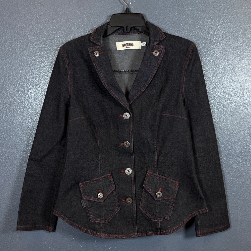 Moschino denim Jeans 12us women’s black suit jacket 4 buttons blazer